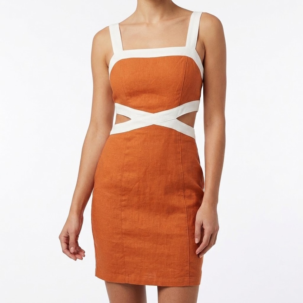 MINKPINK Jacques Contrast Mini Dress Women's Small Orange Square Neck Party Wear
